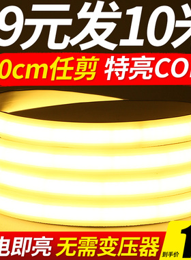 超薄led灯带220v防水超亮自粘线形灯槽家用客厅吊顶COB户外软灯条