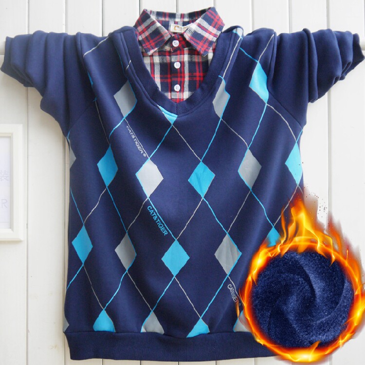 Boy Long sleeve T-shirt Base coat Teenagers Autumn and winter keep warm False two jacket Plush Add fertilizer XLin the Children/Baby/Family fitted , Sweater/Fleece  category - from Buy2taobao.com to provide professional Taobao agent buy service