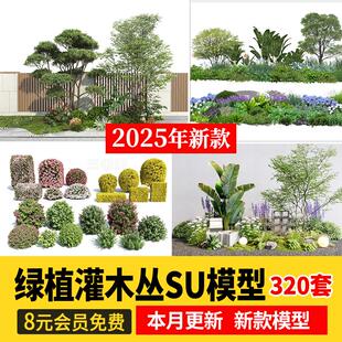绿植灌木丛SU模型庭院绿篱植物景观绿篱墙sketchup草图大师素材库