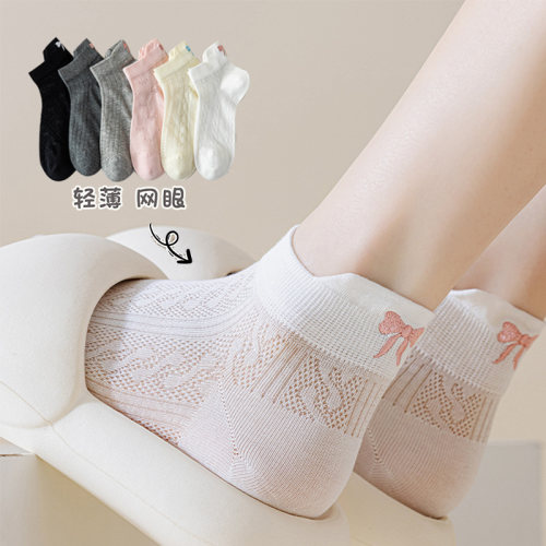 后跟蝴蝶结镂空短袜ins女生袜