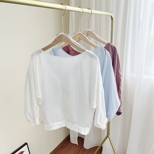 BABATON纯元女士上衣透气天丝百搭娃娃衫短款衬衫休闲小衫女