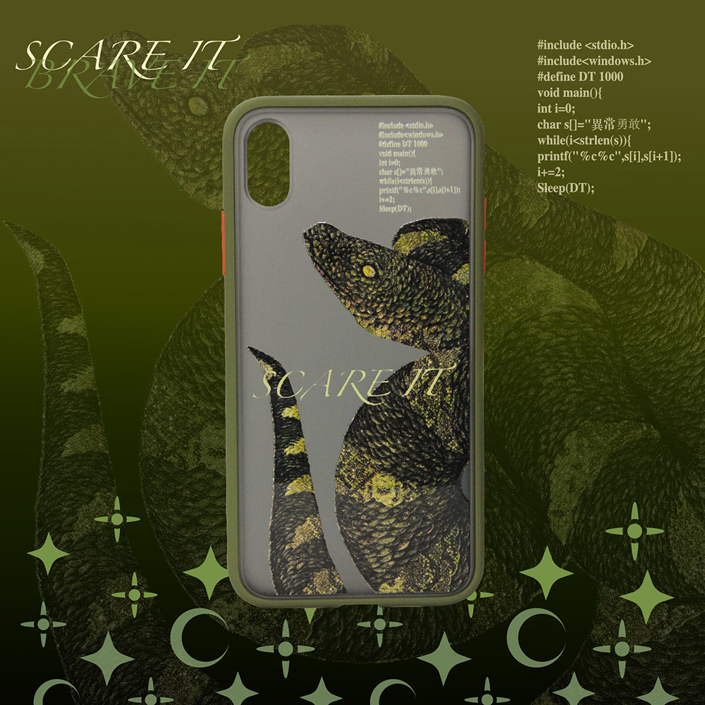 郑梅杰设计丛林复古蛇军绿色适用苹果iphone12华为p30光油浮雕壳