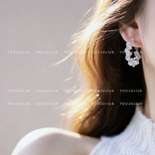 YOUJUclub-潮女配方~锆石水晶透明耳圈高级感ins韩系耳环耳夹女