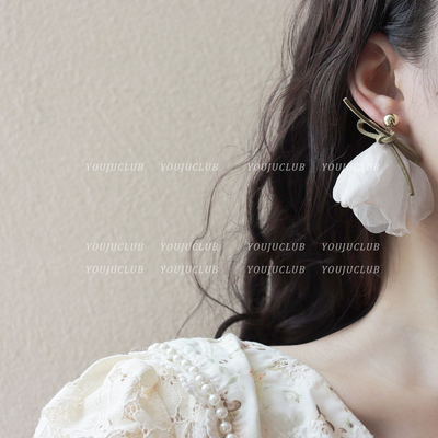 YOUJUclub超仙气森系雪纺花瓣耳环