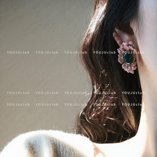 YOUJUclub-蔷薇录～优雅粉色花朵复古法式海棠花耳环蚊香盘耳夹女