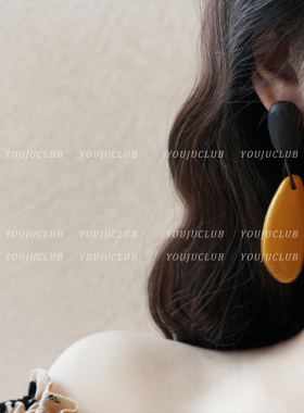 YOUJUclub-爱与自由~黑色水滴木质复古夸张金色耳环蚊香盘耳夹女