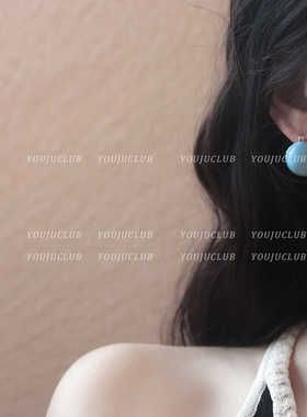 YOUJUclub-甜糖泡泡~复古小清新淡蓝色耳环简约圆球港风几何耳扣