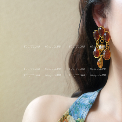 法式水滴中古vintage气质耳环