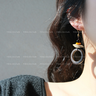 YOUJUclub-期期漫漫～文艺复古咖色木质圈圈名族风耳环蚊香盘耳夹