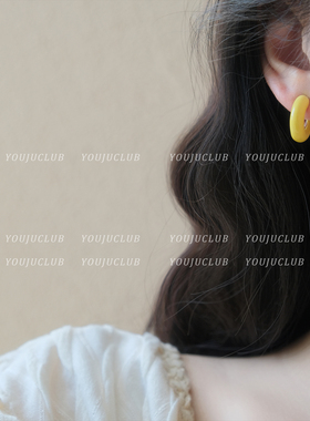 YOUJUclub-黄色c圈~金属质感滴油小巧百搭耳圈少女复古个性耳环