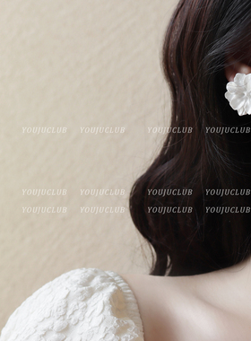 YOUJUclub-晚晚风超仙女温柔气质耳环复古白色花朵耳钉蚊香盘耳夹