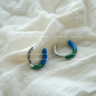 YOUJUclub-几何变奏~简约小众金属滴釉c形撞色高级感百搭耳环耳夹