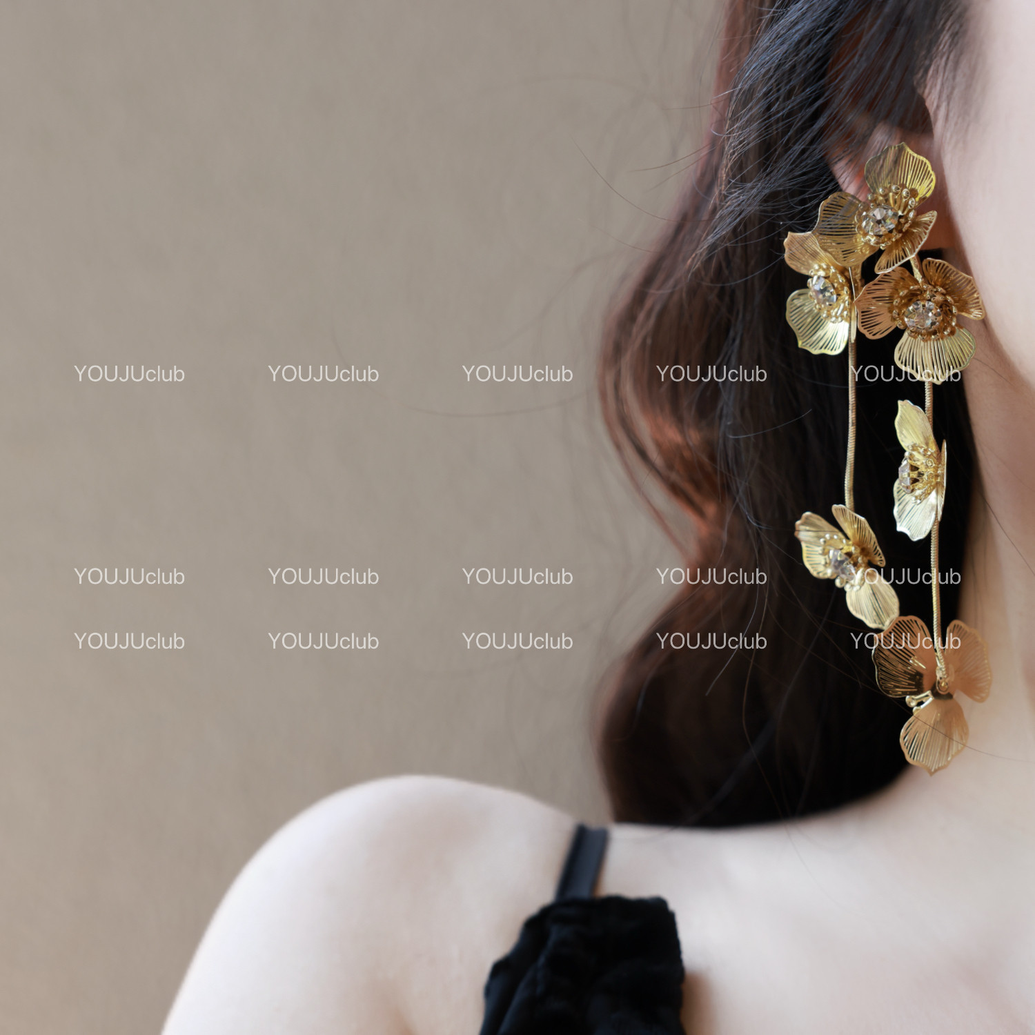 YOUJUclub-叠花~重工花朵复古高级感夸张晚宴长款耳环蚊香盘耳夹,饰品/流行首饰/时尚饰品新,耳环,淘宝优惠券,粉丝福利购,淘宝优惠卷