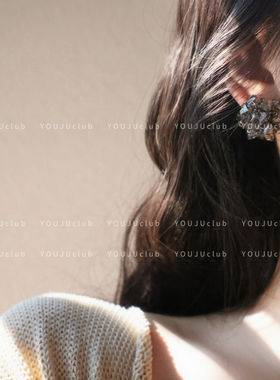 暮光晚宴～精致韩系灰黑色串珠水晶耳饰轻奢高级感耳环蚊香盘耳夹