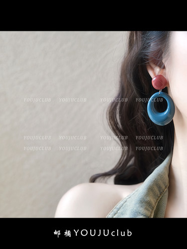 撞色几何显脸小韩国ins时髦耳环