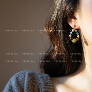 邮橘-雾时松柏～松绿新中式复古高级感度假名族风耳环蚊香盘耳夹