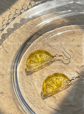 YOUJUclub-橘子汽水 清透夏日清新少女心甜美趣味橙色耳环耳夹