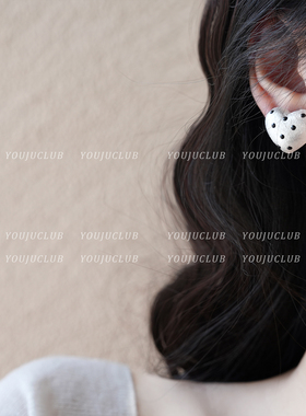 YOUJUclub-波点爱心~ins白色棉花简约气质温柔甜美耳钉蚊香盘耳夹