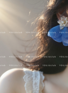 YOUJUclub-蓝色花纱~森系纱布花朵甜美清新度假风耳环蚊香盘耳夹