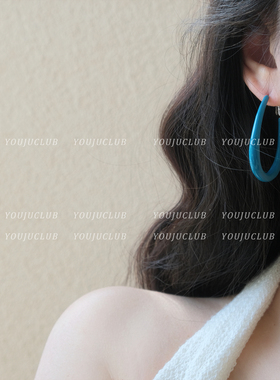 YOUJUclub-真的好配~湖蓝色时髦椭圆形水滴个性复古港风耳环耳夹