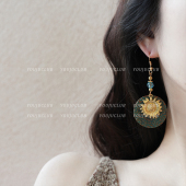 YOUJUclub 做旧花纹雕刻向日葵民族风耳环蚊香盘耳夹女 开罗都会