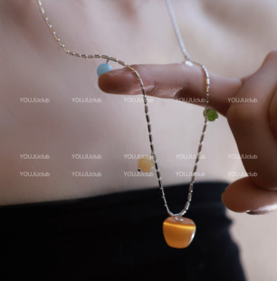 YOUJUclub-花果园~彩色多巴胺少女长款高级感小众ins风天然石项链