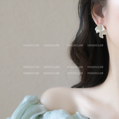 慵懒时尚 法式 小众极简白色耳钉蚊香盘耳夹 复古奶油白 YOUJUclub