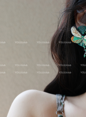 YOUJUclub-叙蝶~新中式复古绿色刺绣蝴蝶名族风耳环蚊香盘耳夹女