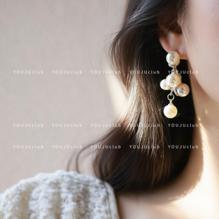 复古气质许我耀眼赵露思同款 法式 耳环耳夹女 云浮珍珠 YOUJUclub