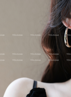 YOUJUclub-极简主义~宁艺卓同款耳环高级银色圆形耳圈蚊香盘耳夹