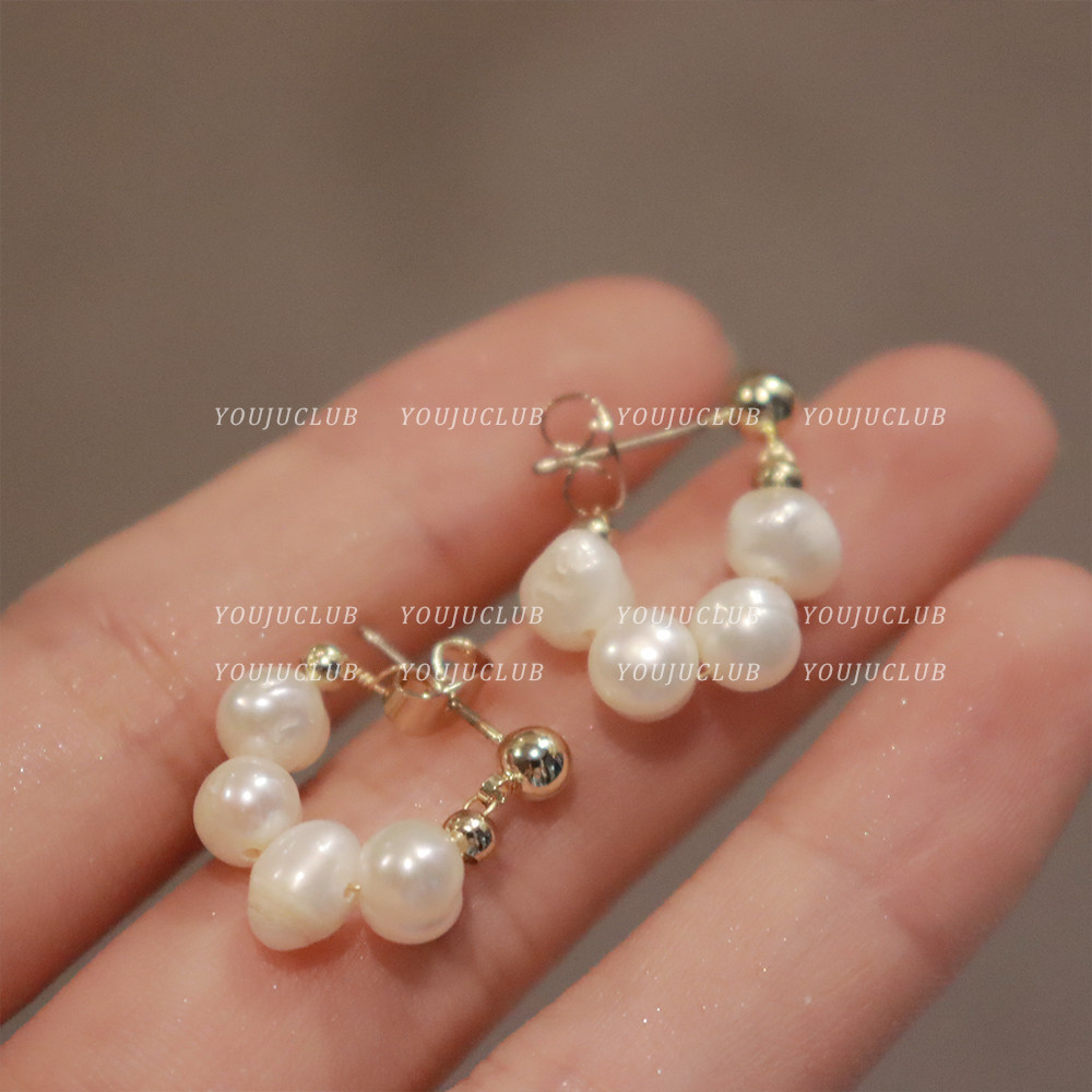 邮橘-珍珠的优雅 巴洛克天然淡水珍珠耳钉耳环高级感蚊香盘耳夹女