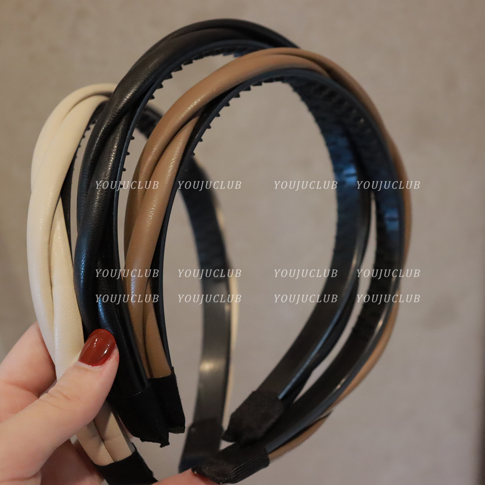 复古港风pu皮麻花细发箍