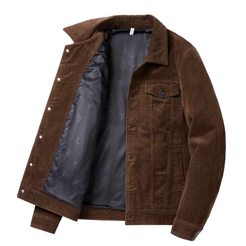 翻领秋季休闲宽松纯棉灯芯绒夹克