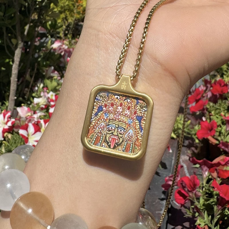 西藏拉萨纯手绘唐卡扎基拉姆文殊绿度母本命佛守护神佛牌吊坠项链