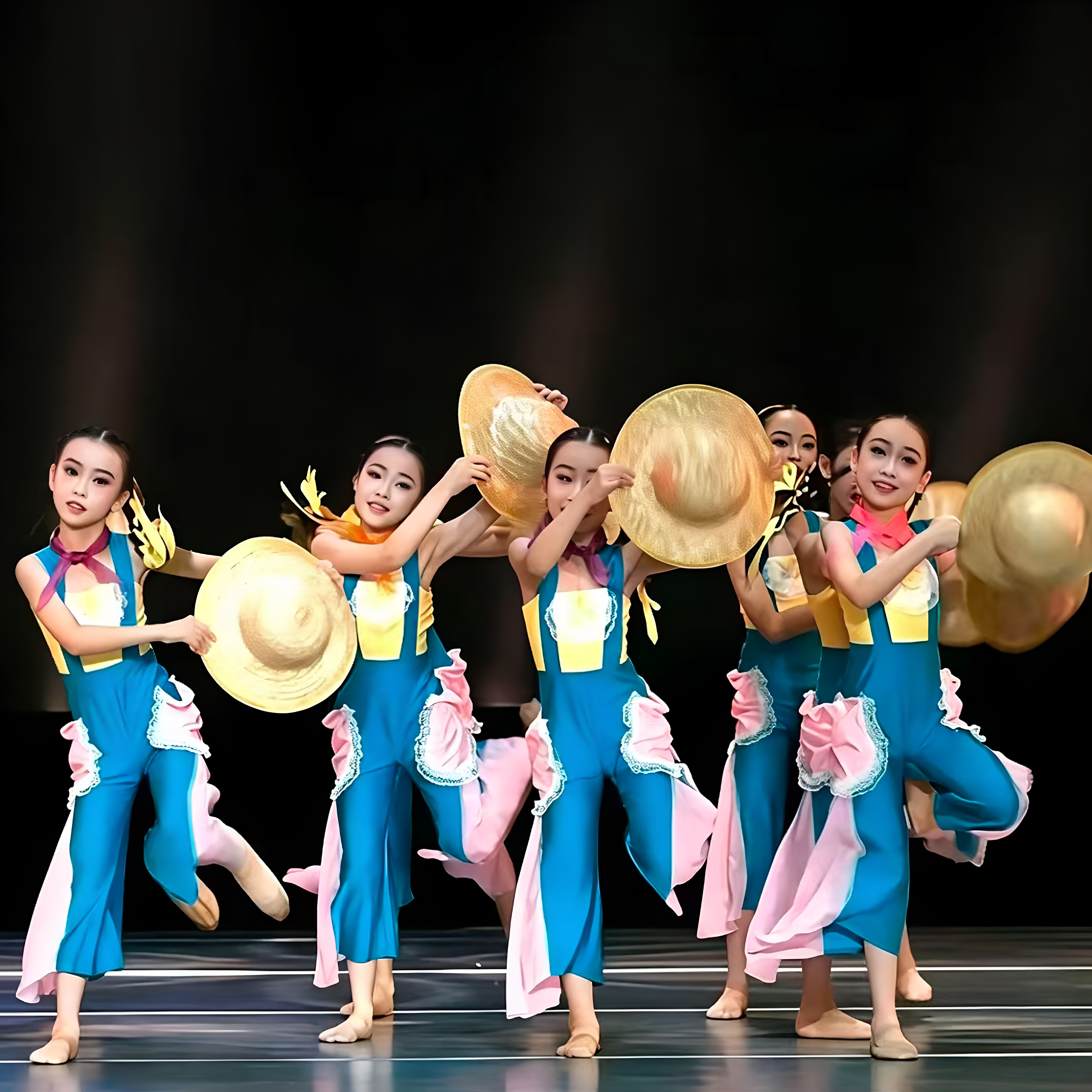 茶山小阿妹演出服儿童舞蹈服茶山情歌草帽子蝴蝶道具国庆表演服装