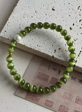 【回馈】春山绿新中式手串橄榄绿色猫眼石手链小众复古国风女手链