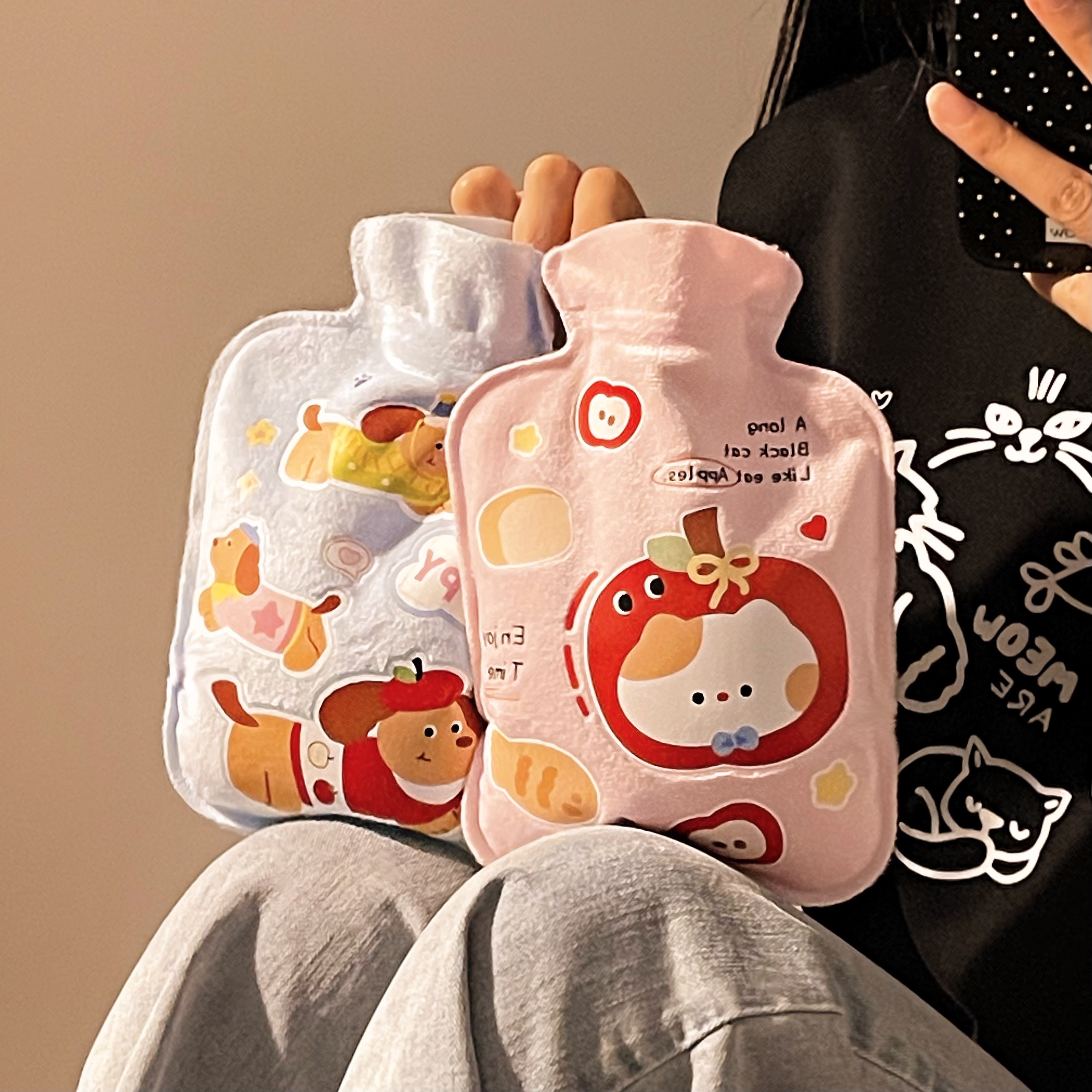 迷你小热水袋暖水袋注水加厚保暖暖手宝学生毛绒可爱暖肚子暖脚