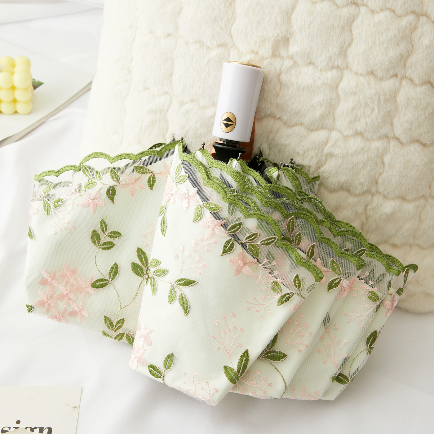 法式三折全自动蕾丝太阳伞女黑胶遮阳防晒防紫外线双层刺绣晴雨伞