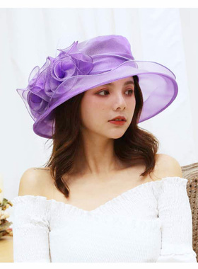 网纱礼帽外出英伦风女士夏季花朵