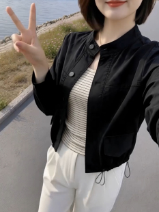 外套女士秋季2026新款短款风衣拉链开衫上衣洋气夹克休闲百搭