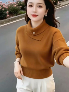 毛衣女士套头秋冬外套高领加厚护脖收腰减龄毛针织衫洋气长袖上衣