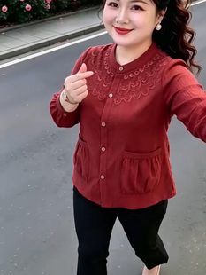 衬衫女复古秋季2026新款中长款宽松刺绣衬衣中年开衫女装妈妈上衣