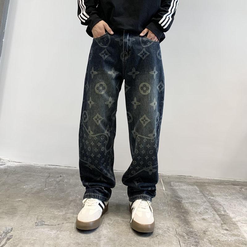 vibe满印提花直筒痞帅牛仔裤秋季