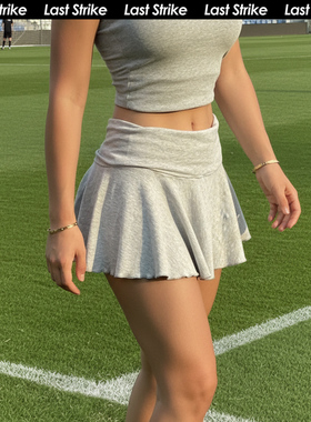 Last Strike休闲运动A字短裙灰色高腰百褶半身裙显瘦防走光健身裙