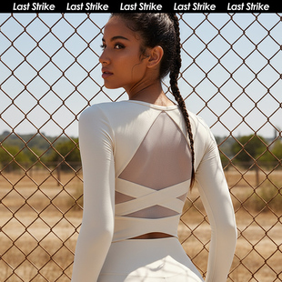Last 露背镂空交叉美背健身上衣辣妹风 Strike带胸垫瑜伽t恤女长袖