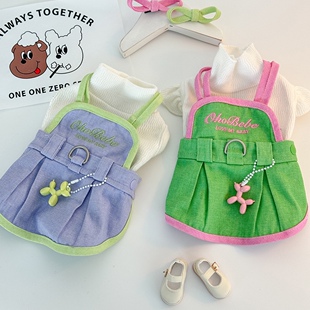 宠物衣服狗狗全棉牛仔背带裙牵引小型犬马尔济斯西施可爱约克夏