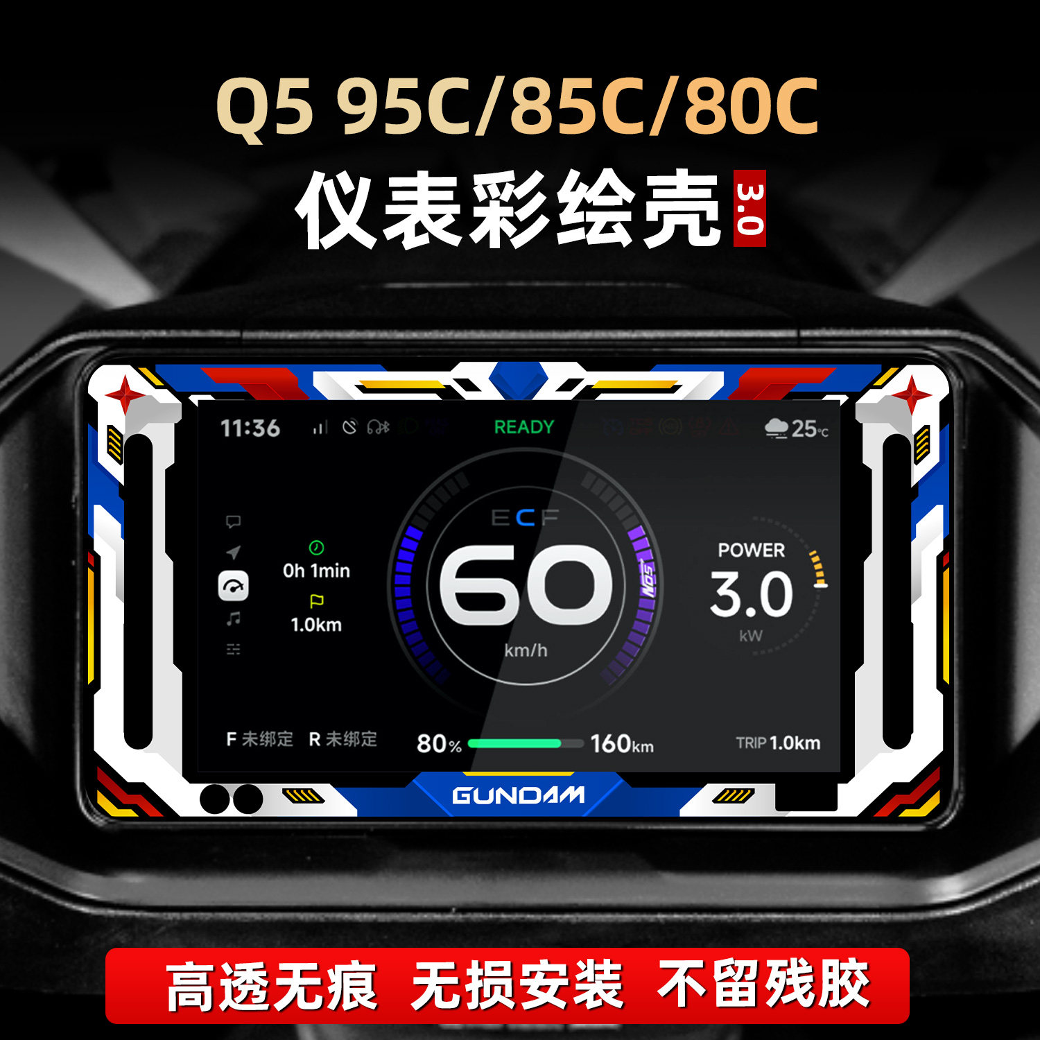 适用于九号Q5 95C/85C/80C仪表彩绘亚克力非钢化保护壳罩改装配件