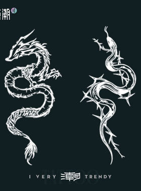 龙荆棘蛇果汁草本纹身贴半永久防水男持久高级感翅膀花臂手腕暗黑