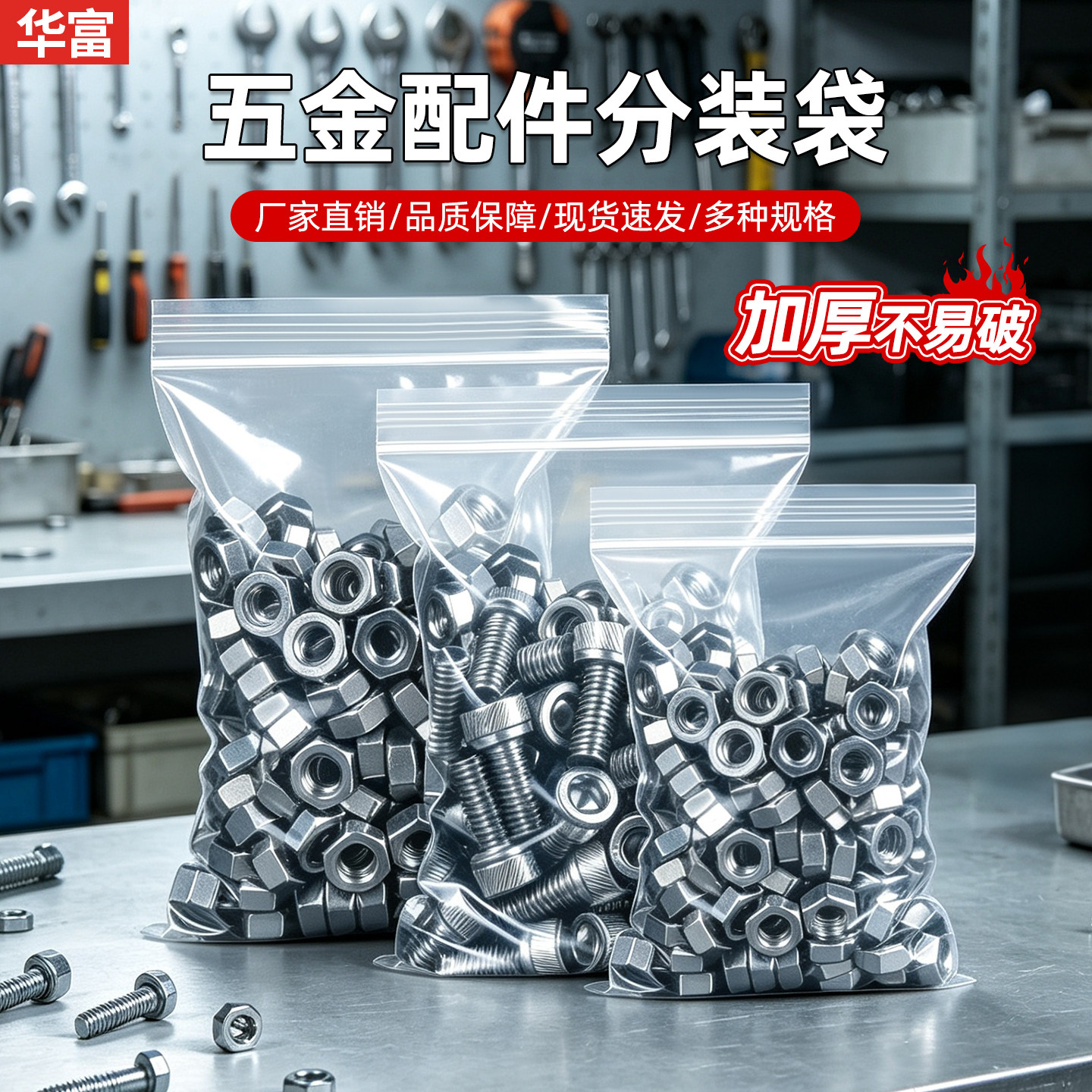 五金配件收纳分装袋透明加厚自封袋螺丝螺母钉子密封袋塑料包装袋
