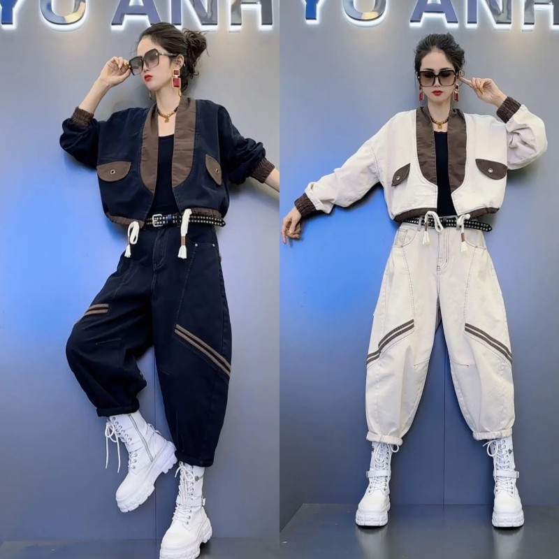 2025欧货春秋新款个性时尚外套女宽松显瘦百搭哈伦裤高档潮流套装